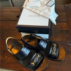 Gucci Black Sandals with Gold Horsebit